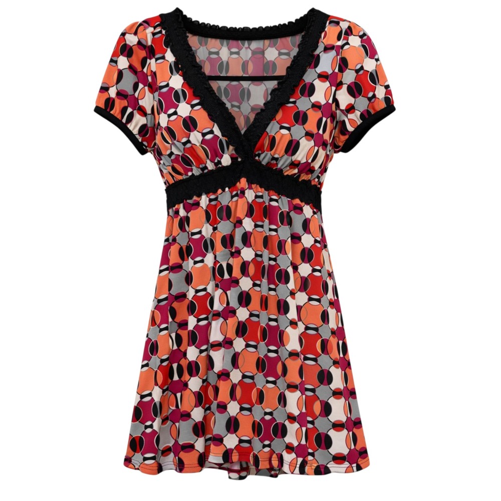Y2K FANG Retro Mod Babydoll Tunic Top Women Sz S Indie Pop Art Chic Soft Grunge